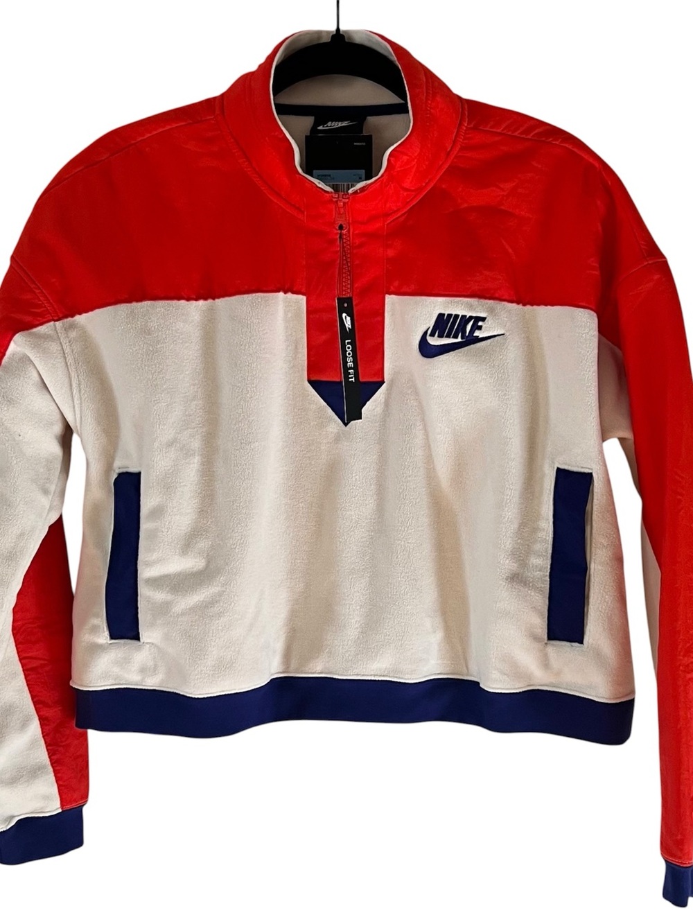 Nike Women’s Half Zip Cropped Pullover Orange Zip Fleece Sweatshirt Size Med NEW - Picture 3 of 12